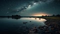 Milky Way illuminates tranquil nature, starry galaxy reflects on water generated by AI Royalty Free Stock Photo