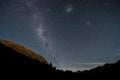 Milky Way, Large Magellanic Cloud, and Small Magellanic Cloud over Arthur`s Pass, New Zealand Royalty Free Stock Photo