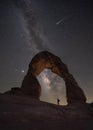 Milky Way and Meteor over Delicate Arch Royalty Free Stock Photo