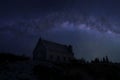 Milky way at the Church of the Good Shepherd, Lake Tekapo, New Zealand Royalty Free Stock Photo