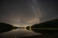 Milky Way Night Sky by lake Ragnerudssjoen in Dalsland Sweden beautiful nature forest pinetree Royalty Free Stock Photo