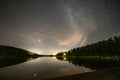 Milky Way Night Sky by lake Ragnerudssjoen in Dalsland Sweden beautiful nature forest pinetree Royalty Free Stock Photo