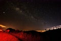 Milky way in the night sky with lite thunder and storm Royalty Free Stock Photo