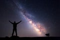 Milky Way. Night sky and silhouette of a man