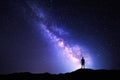 Milky Way. Night sky and silhouette of a standing man Royalty Free Stock Photo