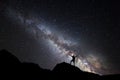 Milky Way. Night sky and silhouette of a standing man Royalty Free Stock Photo