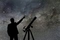 Milky Way. Night sky with stars and silhouette of a standing man Royalty Free Stock Photo