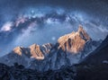 Milky Way over beautiful mountains at night. Space landscape Royalty Free Stock Photo