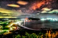 Milky way over the beautiful sky with a beach background view from the top of the hill