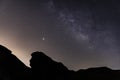 The milky way over the canyon in the desert Royalty Free Stock Photo