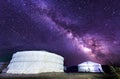 Milky way over ger camp in Mongolia gobi desert Royalty Free Stock Photo