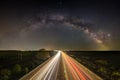 Milky way over the highway Royalty Free Stock Photo