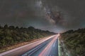 Milky way over the highway Royalty Free Stock Photo