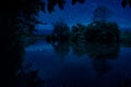 milky way over a lake at summer night with clear skies under moonlight