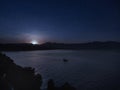 Milky way over a lake at summer night with clear skies under moonlight. Turkey nature