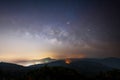 Milky way over locating on mountain view between the hiking route to Mountain Doi Inthanon, Chiang Mai province in Thailand