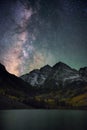 Milky way over Maroon Bells Colorado, Fall Royalty Free Stock Photo