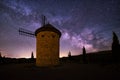 Milky Way over Molino de Ocon windmill in La Rioja Royalty Free Stock Photo