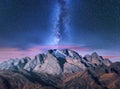 Milky Way over mountains at starry night in autumn Royalty Free Stock Photo