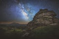 Milky Way over a rock in the mountains of the Caucasus. North Caucasus. Russia Royalty Free Stock Photo