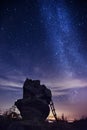 Milky Way over the rocks, Balkan Mountains, Bulgaria. Night Photography, Galaxy stars Royalty Free Stock Photo