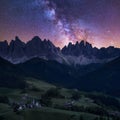 Milky Way over Santa Maddalena in Dolomites, Italy