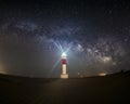 Milky Way over a lighthouse in a sand beach Royalty Free Stock Photo