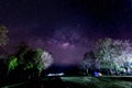 Milky way over the tent area at Srinakarin Dam National Park