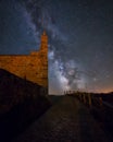 Milky way over Torre de Barrio village in Leon