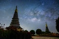 Milky way rises Doi Inthanon National Park over the pagoda Nabha