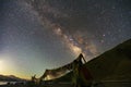 The Milky Way rises over pangong lake leh ladakh in Leh India ,Long exposure photograph