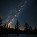 The Milky Way rises over the pine trees on a foreground made with Generative AI Royalty Free Stock Photo