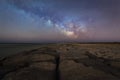 Milky Way rising over a jetty in New Jersey