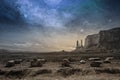 Milky way in a rocky desert landscape