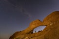 Milky Way shines over an arch in the desert