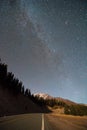 The milky way is shining brightly over the glaciated peak