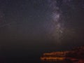 Milky way and shooting star over the cliff Royalty Free Stock Photo