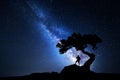 Milky Way with silhouette of a man Royalty Free Stock Photo