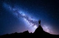 Milky Way with silhouette of people. Night landscape Royalty Free Stock Photo