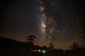 Milky Way and Silhouette of Tree with cloud.Long exposure photograph.With grain