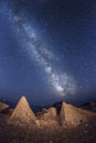 Milky way sky on beach with big rocks Royalty Free Stock Photo