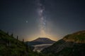 Milky Way Rising To The East Of Norway Pass, Over Spirit Lake, Mount Saint Helens National Monument Royalty Free Stock Photo