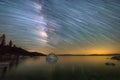 Milky Way Star Trails over Lake Tahoe in California Royalty Free Stock Photo