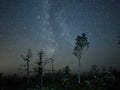 Milky way night sky stars observing over forest