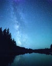 Milky Way Stars Over Forest and Lake