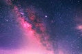 Milky way with stars and space dust in the universe Long exposure photograph with grain Royalty Free Stock Photo