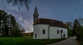 The milkyway with its galactical centre as background of a church at night, beautiful stars in summer.