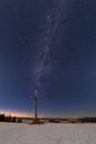 Milkyway over summit cross of mountain Schoeckl in Styria Austria Royalty Free Stock Photo
