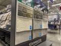Mill Creek, WA USA - circa June 2022: Angled view of carpet display samples inside a Lowe`s home improvement store Royalty Free Stock Photo