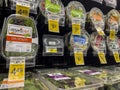 Mill Creek, WA USA - circa May 2022: Angled view of a variety of salad greens and pre-made salads for sale inside a Safeway
